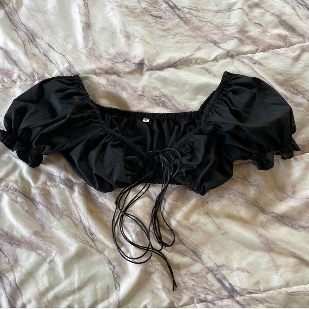 SHEIN Black Puff Sleeve Blouse